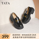 他她（TATA）樂福鞋女夏季魔法偵探厚底款一腳蹬英倫小皮鞋子單鞋 黑色（跟高6CM） 37
