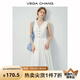 VEGA CHANG白色連衣裙女2025新款夏簡約氣質設計感法式高級感V領繡花背心裙 象牙白 S