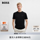 BOSS【七夕節(jié)禮物】男士徽標(biāo)飾片棉質(zhì)平紋針織短袖T恤 001-黑色 L