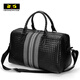 斯維森之星真皮手提旅行包男士大容量健身包商務(wù)出差行李包編織斜挎包登機包 s3082#黑色編織牛皮