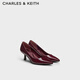 CHARLES&KEITH簡(jiǎn)約通勤尖頭高跟鞋單鞋婚鞋女鞋子女生日女神節禮物CK1-60361352 Burgundy葡萄酒紅色 37