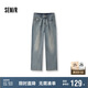 森馬（Semir）牛仔褲女做舊復古風直筒褲個性街頭秋顯瘦拼接長褲103524124013A
