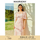MAXRIENY【浪漫當(dāng)夏】甜美桃花美人連衣裙夏裝新款收腰顯瘦連衣裙 粉花 L 03