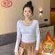 浪莎（LangSha）加絨圓領(lǐng)長(cháng)袖T恤女修身內搭打底衫顯瘦高腰短款低領(lǐng)上衣 白色 S