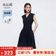 水云間黑色V領(lǐng)連衣裙女2025夏新款無袖收腰a字裙顯瘦簡約純棉中長款裙子 黑色 L