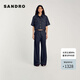 SANDRO2024秋冬款女裝新復(fù)古回潮縫線設(shè)計(jì)闊腿牛仔褲SFPPA01485 D324/深藍(lán)色 34