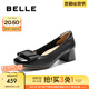 百麗（Belle）舒適優(yōu)雅單鞋女2025春新真皮蝴蝶結(jié)方跟鞋D3S1DAQ5 黑色-寬版 37 (235mm)