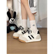 人本百搭德訓鞋女2025新款休閑鞋女系帶板鞋 白黑灰  37 （偏小半碼）