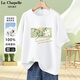 La Chapelle Sport拉夏貝爾短袖女夏季寬松圓領(lǐng)t恤女學(xué)生純棉透氣運動百搭休閑體恤 白色(清涼花季) L /165(推薦115-130斤)
