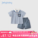 JELLYBABY夏季套裝男童小寶寶條紋衣服夏天嬰童夏裝新款兒童短袖短褲兩件套 藍(lán)色 110 CM