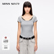MISS SIXTY2025夏季新款短袖T恤女U領蕾絲拼接修身顯瘦短款上衣 花灰 M