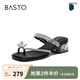 百思圖夏商場新款時尚透明水晶跟粗跟女外穿夾趾拖鞋BP569BT4 黑色 39
