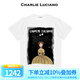 Charlie Luciano美女與野獸印花國潮短袖男女情侶同款圓領(lǐng)寬松休閑cl潮牌潮流T恤 白色 XS 160