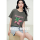 Basic House/百家好夏季新款寬松百搭韓版字母印花設計感減齡T恤 灰色 M