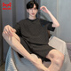 貓人（MiiOW）2025年新款男士睡衣夏季莫代爾薄款短袖短褲夏天可外穿家居服套裝 6192灰黑莫代爾套裝 3XL 160-180斤