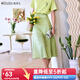 Olrain歐芮兒法式碎花半身裙女夏季高腰時尚清新a字裙 淺綠色 S