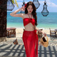 樂卡利比基尼泳衣女性感顯白顯瘦分體泡溫泉三點(diǎn)式沙灘度假女士2025 比基尼泳衣長裙三件套 80-120斤