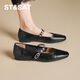 星期六羊皮革瑪麗珍鞋女2025新款秋冬季復古軟底不累腳通勤平底淺口單鞋