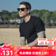 AKSERIESAK男裝夏季新款輕復(fù)古簡(jiǎn)約百搭繡花光板休閑短袖T恤男2300001 黑色 M