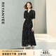 顏域黑色連衣裙女2025夏季新款收腰輕熟風(fēng)高級(jí)感短袖木耳邊雪紡裙 黑花 2XL