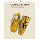 CAMILA KSENIA小c&k德訓(xùn)鞋女2025新款夏季休閑百搭內(nèi)增高真皮復(fù)古阿甘鞋子 黃色 36