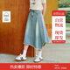 茵曼100%棉做舊水洗藍(lán)牛仔半身裙2025夏季女裝新款a字裙子 牛仔藍(lán)  L