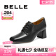 百麗（Belle）七夕禮物休閑粗高跟單鞋女商場同款簡約單鞋3DFB1CM4 黑色 37 (235mm)