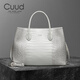 Cuud母親節禮物大氣媽媽包中年女士手提包真皮高級感鱷魚(yú)紋女包大包 象牙白