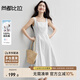 尚都比拉100%棉A字連衣裙女夏氣質(zhì)顯瘦收腰吊帶裙方領(lǐng)休閑中長裙
