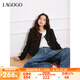 lagogo【萬(wàn)金系列】小香風(fēng)短款外套女拉谷谷春秋新款黑色亮絲上衣 混色(Y0) M