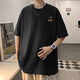 Homlean美式純棉T恤夏季男士時(shí)尚百搭寬松透氣T恤簡(jiǎn)約上衣OM20黑色XL