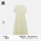 播醋酸連衣裙女2024夏新款收腰顯瘦法式氣質(zhì)褶皺長裙DDR2LD5791 O00晚紗 L