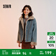 森馬（Semir）牛仔棉服女拼接毛領(lǐng)美式復古2024冬寬松毛邊夾克街頭潮流 牛仔黃泥染80325 S 155/80A