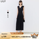 LILY夏新款女裝設(shè)計(jì)感學(xué)院風(fēng)百褶氣質(zhì)V領(lǐng)通勤長款高腰連衣裙 510黑 XL