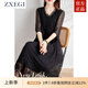 ZXEGI高檔重磅桑蠶絲100%連衣裙女夏季時(shí)尚黑色重工刺繡真絲裙子女 黑色 2XL （121-135斤）