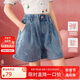 ASK JUNIOR蝴蝶結(jié)兒童褲子2025夏中大童牛仔短褲A字型熱褲女童 藍(lán)色  160 