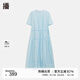 播醋酸連衣裙女2024夏新款收腰顯瘦法式氣質(zhì)褶皺長(zhǎng)裙DDR2LD5791 B10月藍(lán) M