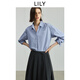 LILY2025秋新款女裝純棉復(fù)古氣質(zhì)學(xué)院風(fēng)格紋刺繡通勤襯衫外套短款 401藍(lán)色 M