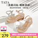 他她（TATA）絕美坡跟涼鞋女度假一字帶厚底時裝涼鞋夏季新款7MY14BL4 銀色 38