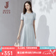 經(jīng)典故事（JANE STORY）2024新款夏季高級感短袖純色大氣廓形裙子高級感收腰顯瘦氣質(zhì)長裙 淺灰藍 L