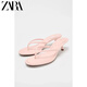 ZARA2025夏季新品女鞋軟效果人字拖小貓跟外穿夾腳涼拖鞋2358610 050 粉色 37