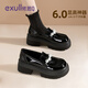 依思 Q（exull）女鞋小皮鞋2025夏季新款增高軟底黑色樂福鞋女英倫風百搭單鞋女 黑色【琉璃珍珠款】 36