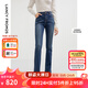 朗姿【尖貨補(bǔ)單】高腰褲子女冬季新款復(fù)古藍(lán)色丹寧牛仔褲九分長(zhǎng)褲 月夜深藍(lán)色 XL