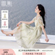 香影泡泡袖方領(lǐng)連衣裙女2025夏裝新款暈染漸變垂感海邊度假風(fēng)裙子 薄荷青檸綠 XL 170/92A/125-140斤