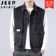吉普（JEEP）春夏美式復(fù)古牛仔外套男工地寬松多口袋潮流帥氣工裝馬甲坎肩夾克 黑灰色 口袋貼標(biāo)牛仔馬甲 L