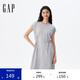 GAP女裝2025夏季新款刺繡logo抽繩收腰中長棉質無袖連衣裙764900
