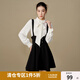 獨(dú)束大碼女裝經(jīng)典氣質(zhì)學(xué)院風(fēng)套裝冬裝高腰背帶短裙短外套時尚套裝 學(xué)院黑半身裙 2XL (尺碼：4) (尺碼：4)