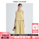 VEGA CHANG連衣裙女2025夏季新款假兩件設計感休閑純色簡(jiǎn)約圓領(lǐng)背心長(cháng)裙子 蜜蠟黃 S