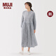 無印良品（MUJI）女式 棉紗 長袖連衣裙 女裝裙子 長裙 25年秋季新品 BC2NUA5A 深藏青色條紋 L (165/88A)