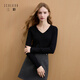 三彩【宋軼同款】2025冬季新款V領(lǐng)針織衫打底衫修身長(cháng)袖顯瘦套頭衫M 經(jīng)典黑 S 155/80A